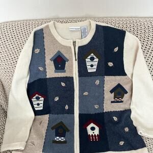 Croft & Barrow Vintage Plus Size Birdhouse Patchwork Zip Cardigan